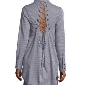 Kendall + Kylie Striped Lace-Back Shirtdress